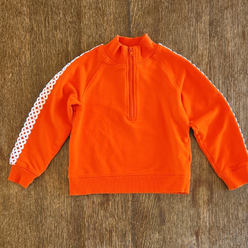 Janie & Jack Orange Sweatshirt With White Lace Detail On Sleeves, Girls Size 3 - Picture 1 of 9